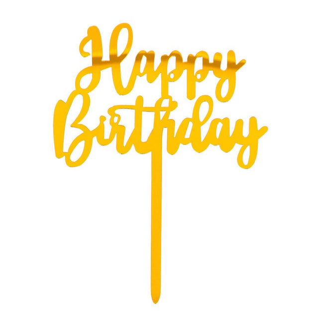 Gouden Happy Birthday Taarttopper 15,5cm van Boland koop je bij Partywinkel