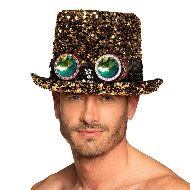 Gouden Hoed Glitters Met Bril van Boland koop je bij Partywinkel