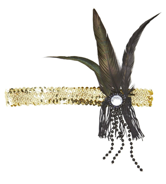Gouden Hoofdband Pailletten Met Veren van Widmann koop je bij Partywinkel