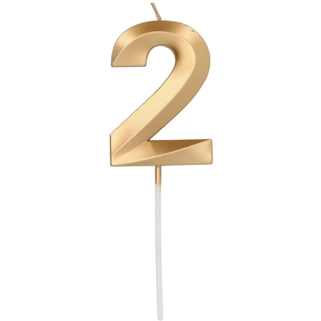 Gouden Kaars 2 Jaar Mat 7cm van Folat koop je bij Partywinkel