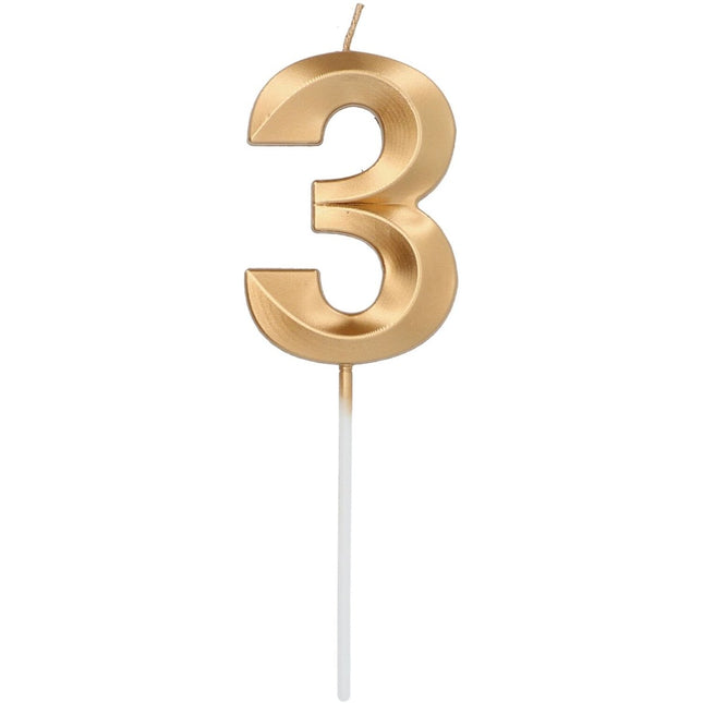 Gouden Kaars 3 Jaar Mat 7cm van Folat koop je bij Partywinkel