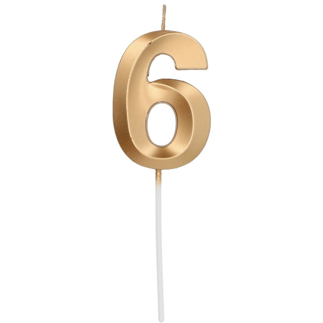 Gouden Kaars 6 Jaar Mat 7cm van Folat koop je bij Partywinkel