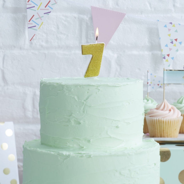 Gouden Kaars 7 Jaar Glitters 6cm van Ginger Ray koop je bij Partywinkel