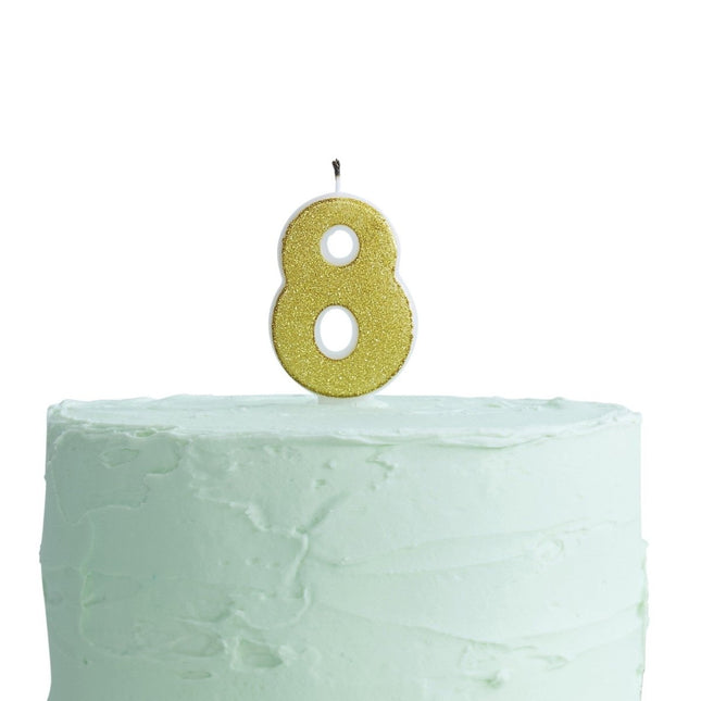 Gouden Kaars 8 Jaar Glitters 6cm van Ginger Ray koop je bij Partywinkel