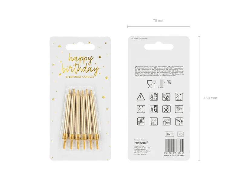 Gouden Kaarsjes 6cm 6st van Partydeco koop je bij Partywinkel