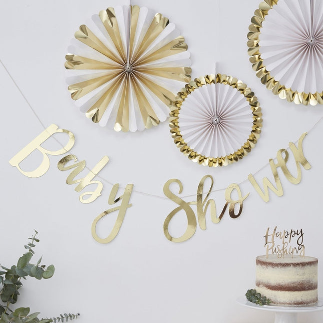 Gouden Letterslinger Baby Shower 1,5m van Ginger Ray koop je bij Partywinkel