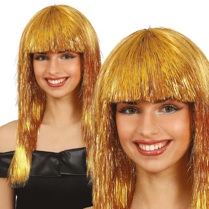 Gouden Pruik Met Pony Glinsterend van Fiestas Guirca koop je bij Partywinkel