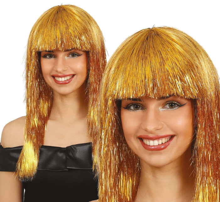 Gouden Pruik Met Pony Glinsterend van Fiestas Guirca koop je bij Partywinkel