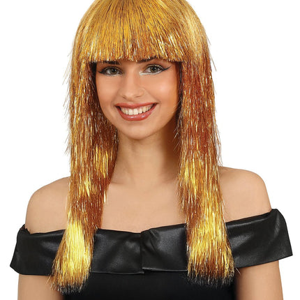 Gouden Pruik Met Pony Glinsterend van Fiestas Guirca koop je bij Partywinkel