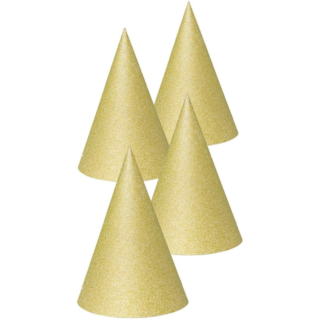 Goudkleurige Glitter Feesthoedjes 16cm - 4 stuks van Folat koop je bij Partywinkel