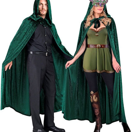 Groen Fluwelen Cape Met Kap 140cm van Widmann koop je bij Partywinkel
