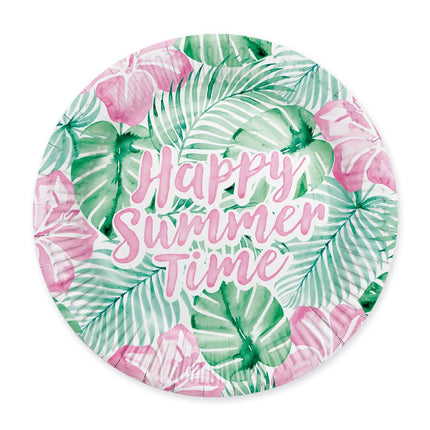 Groen Roze Borden Happy Summer Time 23cm van WeFiesta koop je bij Partywinkel