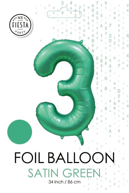 Groene Cijfer Ballon 3 Jaar Glans 86cm van WeFiesta koop je bij Partywinkel