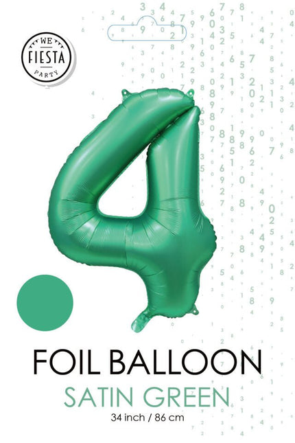 Groene Cijfer Ballon 4 Jaar Glans 86cm van WeFiesta koop je bij Partywinkel
