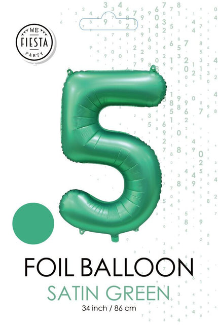 Groene Cijfer Ballon 5 Jaar Glans 86cm van WeFiesta koop je bij Partywinkel