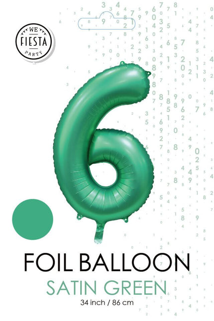 Groene Cijfer Ballon 6 Jaar Glans 86cm van WeFiesta koop je bij Partywinkel