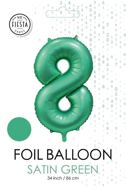 Groene Cijfer Ballon 8 Jaar Glans 86cm van WeFiesta koop je bij Partywinkel