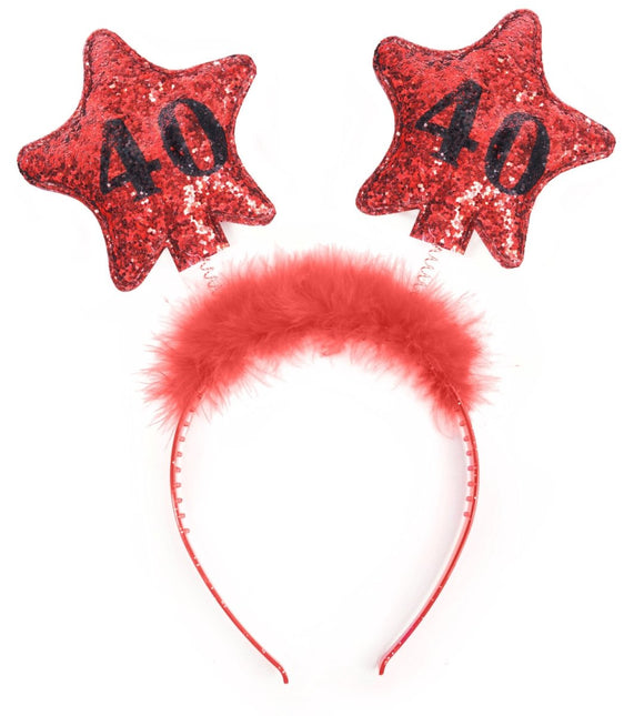 Haarband 40 Jaar Sterren Rood van Partydeco koop je bij Partywinkel