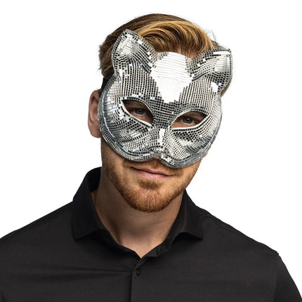 Halfmasker Disco cat zilver van Boland koop je bij Partywinkel