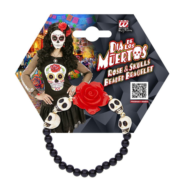 Halloween Armband Schedels Met Roos van Widmann koop je bij Partywinkel