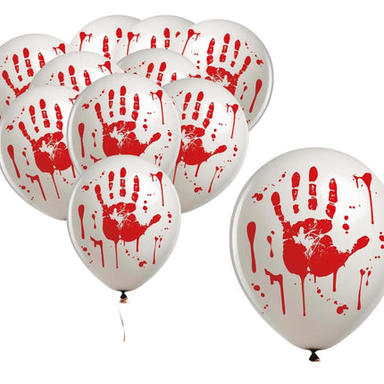 Halloween Ballonnen Handafdruk Bloed 30cm 10st van Fiestas Guirca koop je bij Partywinkel