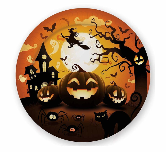 Halloween Borden Pompoen 23cm 6st van Fiestas Guirca koop je bij Partywinkel