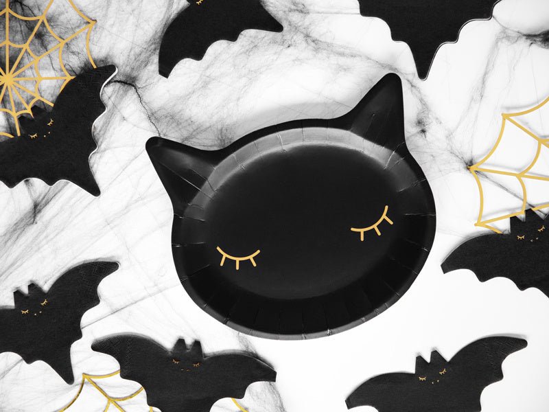 Halloween Borden Zwarte Kat 22cm 6st van Partydeco koop je bij Partywinkel