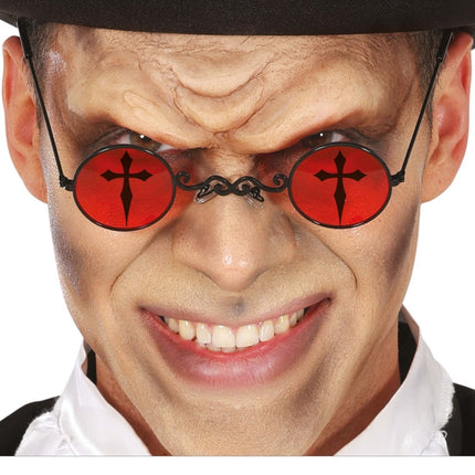 Halloween Bril Rood Zwart Kruis van Fiestas Guirca koop je bij Partywinkel