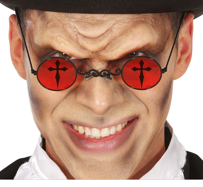 Halloween Bril Rood Zwart Kruis van Fiestas Guirca koop je bij Partywinkel
