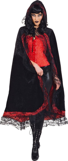 Halloween Cape Zwart Rood Kant van Orlob koop je bij Partywinkel