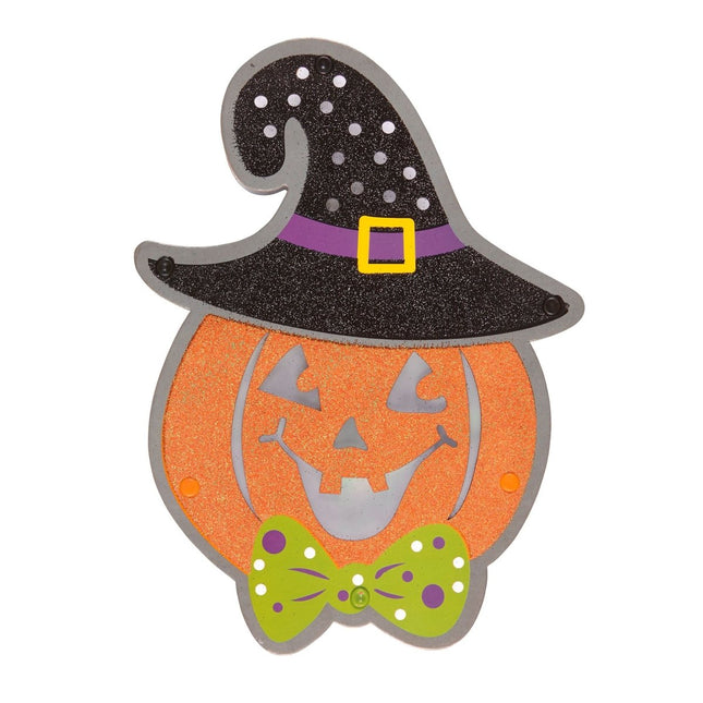Halloween Deurbord Pompoen Met Licht van Widmann koop je bij Partywinkel