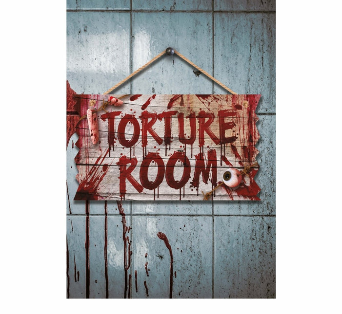 Halloween Deurbord Torture Room 35cm van Fiestas Guirca koop je bij Partywinkel