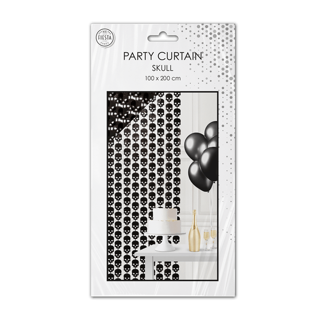 Halloween Deurgordijn Zwart Schedels 2m van WeFiesta koop je bij Partywinkel