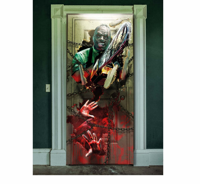 Halloween Deurposter Kettingzaag 1,8m van Fiestas Guirca koop je bij Partywinkel