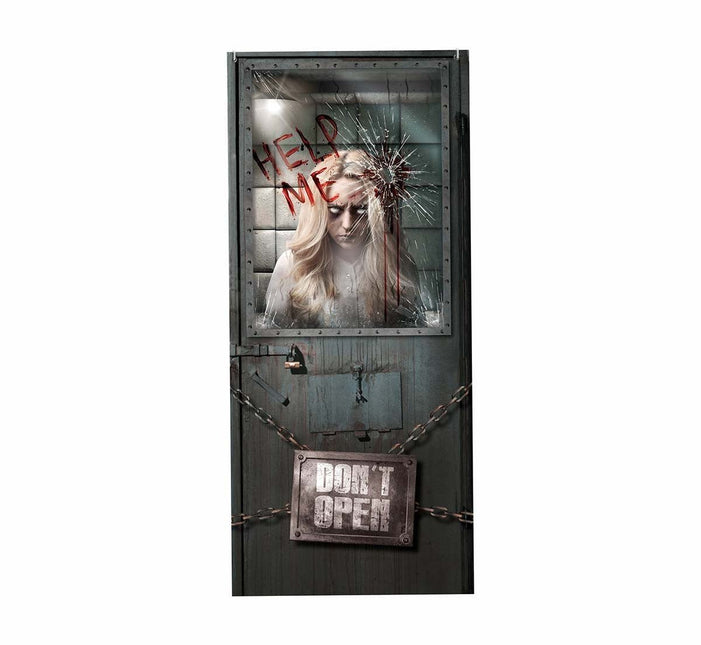 Halloween Deurposter Psychiatrisch 120cm x 79cm van Fiestas Guirca koop je bij Partywinkel