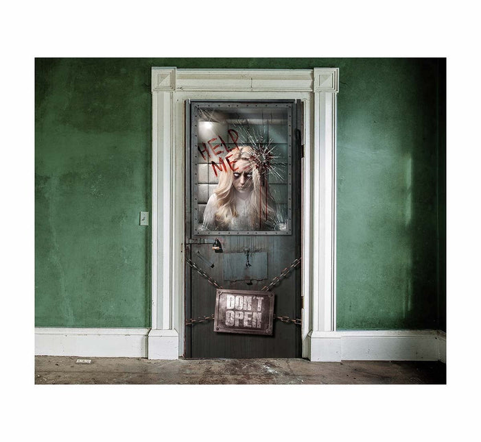 Halloween Deurposter Psychiatrisch 120cm x 79cm van Fiestas Guirca koop je bij Partywinkel