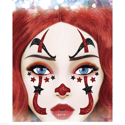 Halloween Gezicht Stickers Clown Glitter 20cm van Fiestas Guirca koop je bij Partywinkel