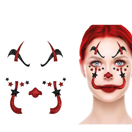 Halloween Gezicht Stickers Clown Glitter 20cm van Fiestas Guirca koop je bij Partywinkel