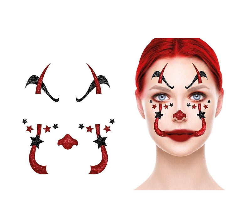 Halloween Gezicht Stickers Clown Glitter 20cm van Fiestas Guirca koop je bij Partywinkel