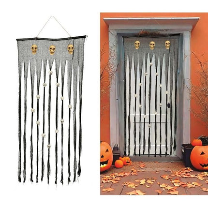 Halloween Gordijn met Schedels 1,8m van Fiestas Guirca koop je bij Partywinkel
