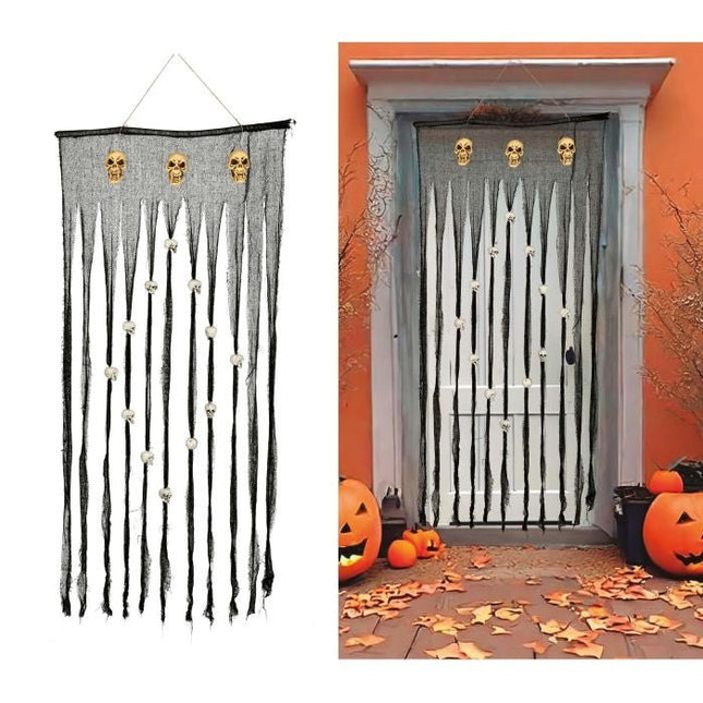 Halloween Gordijn met Schedels 1,8m van Fiestas Guirca koop je bij Partywinkel