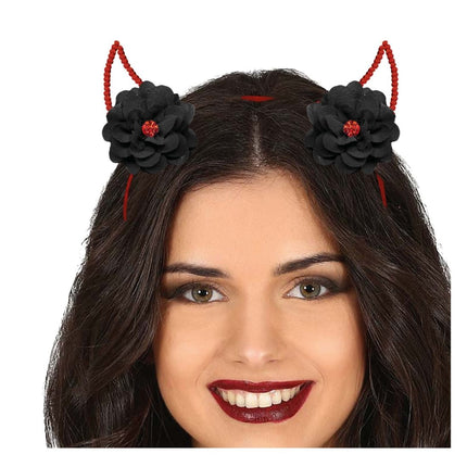 Halloween Haarband Duivel Met Bloemen van Fiestas Guirca koop je bij Partywinkel