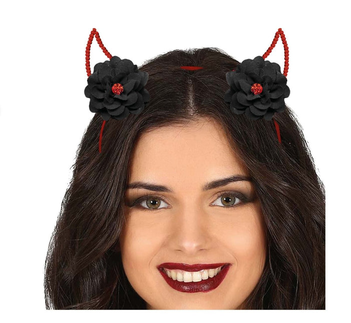 Halloween Haarband Duivel Met Bloemen van Fiestas Guirca koop je bij Partywinkel