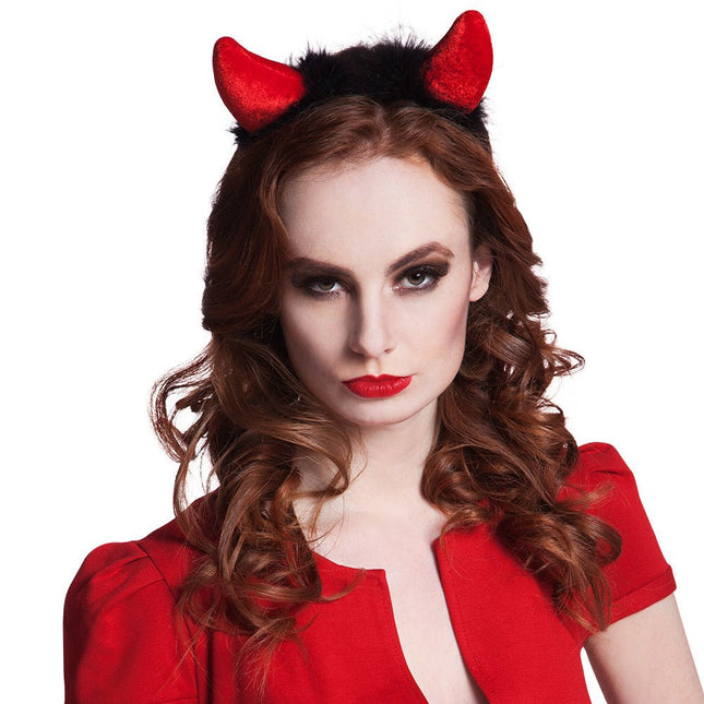 Halloween Haarband Duivelhoorntjes Fluweel van Boland koop je bij Partywinkel