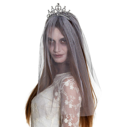 Halloween Haarband Kroontje Sluier 58cm van Boland koop je bij Partywinkel