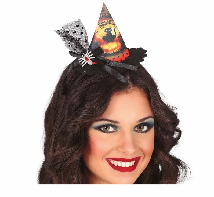 Halloween Haarband Mini Heksenhoed Kat van Fiestas Guirca koop je bij Partywinkel