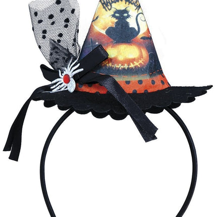 Halloween Haarband Mini Heksenhoed Kat van Fiestas Guirca koop je bij Partywinkel