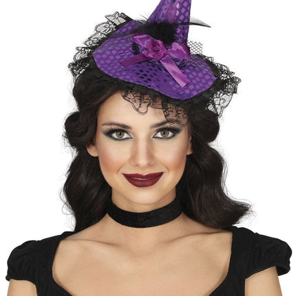 Halloween Haarband Paars Heksenhoed van Fiestas Guirca koop je bij Partywinkel