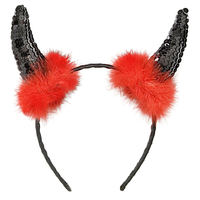 Halloween Haarband Rood Zwart Duivel Hoorns van Widmann koop je bij Partywinkel