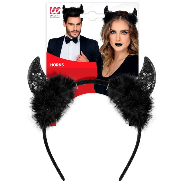 Halloween Haarband Zwart Duivel Glitter van Widmann koop je bij Partywinkel